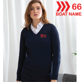 OW Embroidered Ladies 12 Gauge V-neck Jumper (HB721) (image for) OW Embroidered Ladies 12 Gauge V-neck Jumper (HB721)